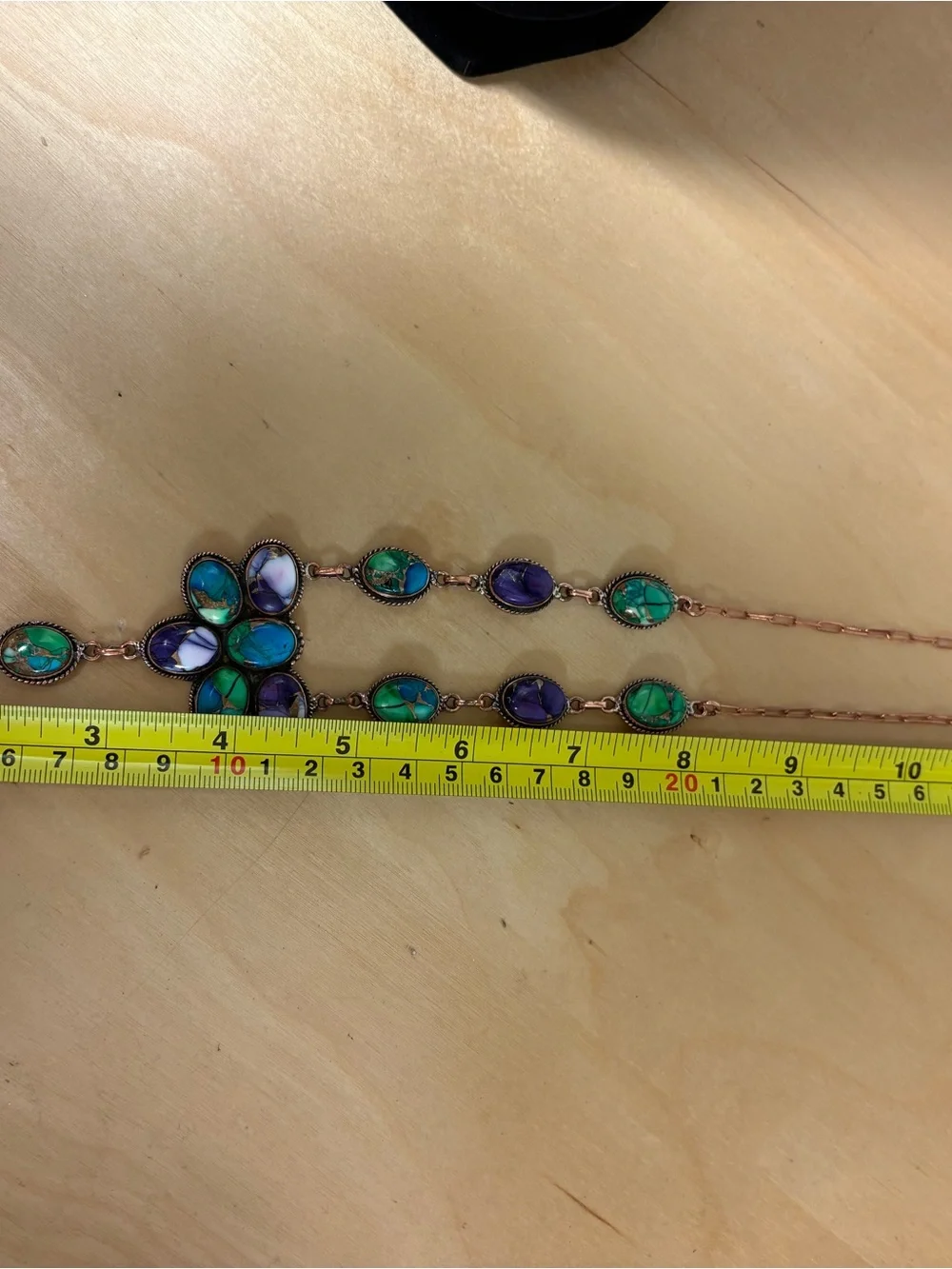 Handcrafted Green & Purple turquoise Dahlia Naja Necklace